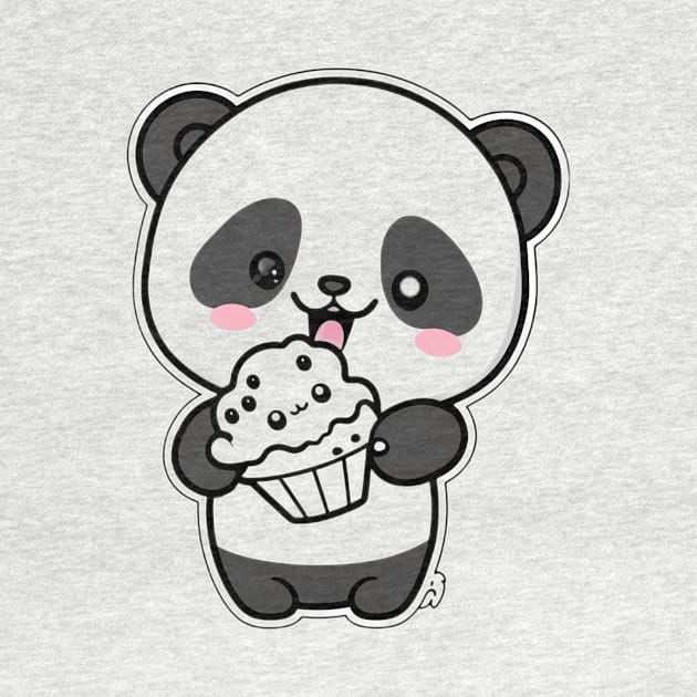 Cute Cartoon Panda Eating Cupcake Funny Kawaii by kiddo200